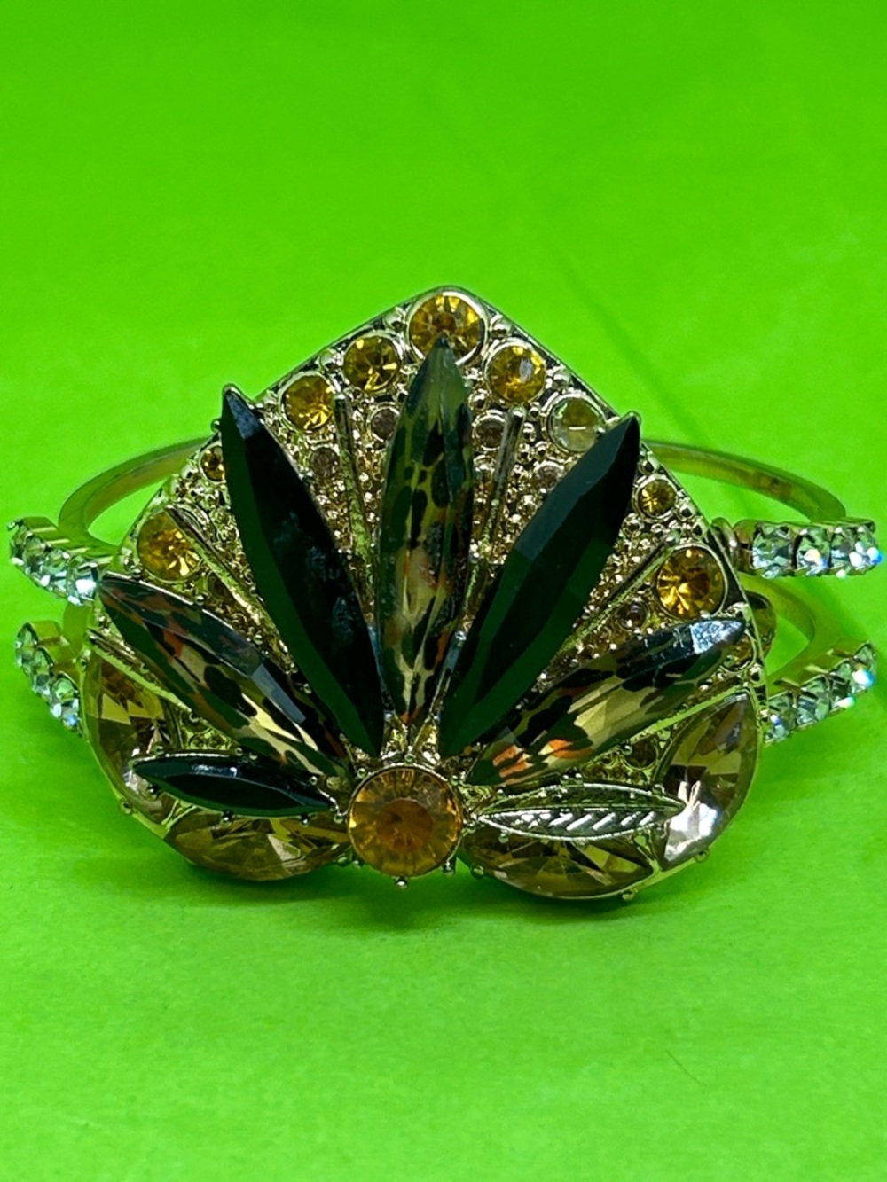 Betsey Johnson Art Deco Fanburst Sunburst Leaf Statement Bracelet